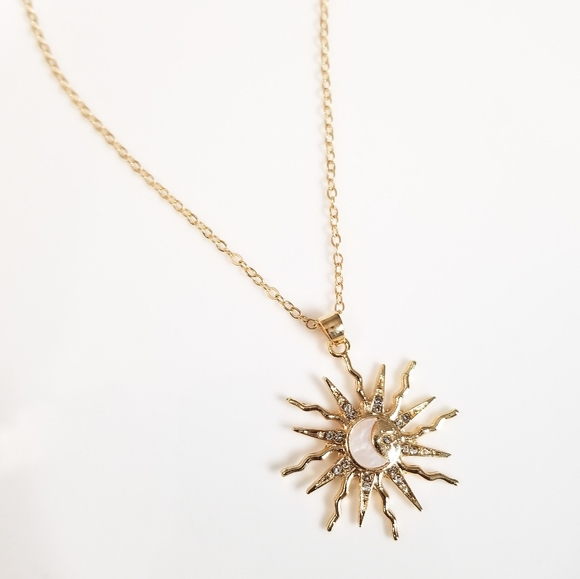 NEW Golden Handmade Whimsigoth Celestial Chain Necklace w/ Sun Moon & Star - Picture 2 of 6